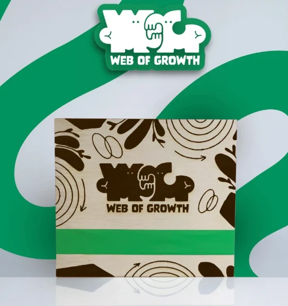 Laser-engraved wooden Web of Growth box